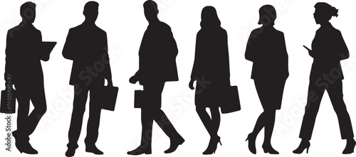 "Business People Silhouettes Vector – Male & Female Office Professionals"

Vector silhouettes of business people featuring male and female office professionals in modern poses. Ideal for business pres