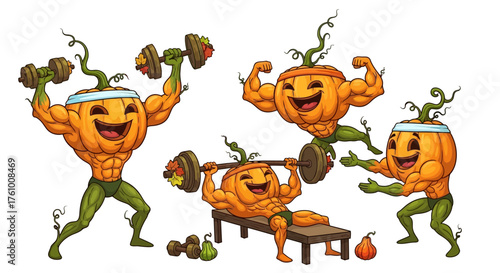 Halloween Pumpkins Working Out A Fun Fitness and Bodybuilding Illustration for the Holiday Season