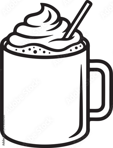 Whimsical coffee mug delight topped with swirling whipped cream and a simple straw for a sweet treat