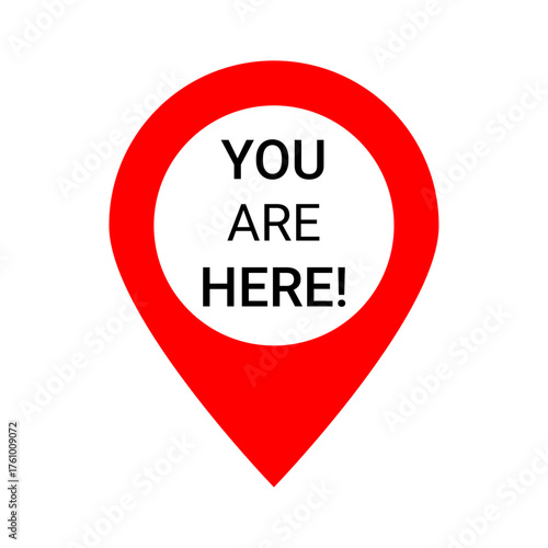 Free Download Red Map Pin Icon with “YOU ARE HERE!” Text for Location Awareness and Navigation Design - GFXLoad
