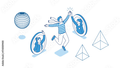 Modern Vector Illustration Set: Digital Security, Online User Authentication, Remote Teamwork, and Connected Global Users 