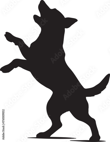 Dynamic silhouette of a happy dog leaping joyfully mid-air capturing pure exuberance and playful energy