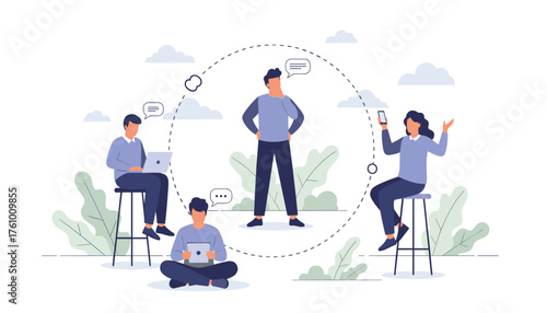 Teamwork and collaboration concept with people working together in a circle 