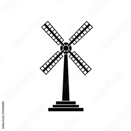Black silhouette of a traditional windmill with four sails 1