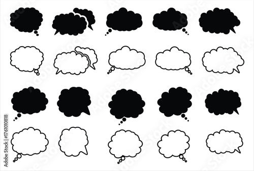 Thought bubble icon set. Thinking cloud icon set. Speech bubble, Speak bubble text icon. Think bubble icon.