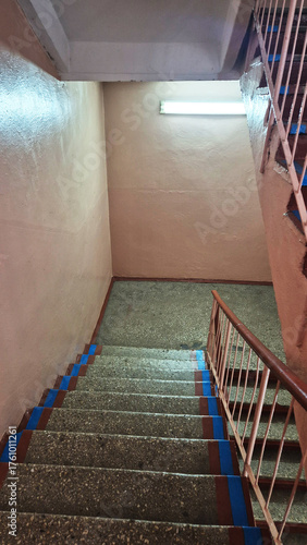 Indoor Staircase with Blue Taped Edges