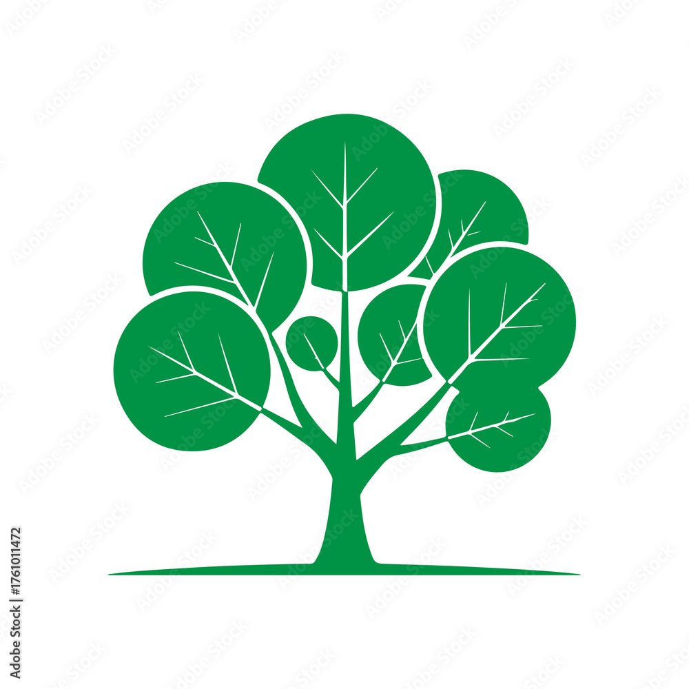 Obraz premium Minimal Green Tree Silhouette Icon on Transparent background