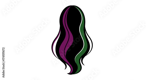 Stylized Long Hair with Purple and Green Highlights Illustration.