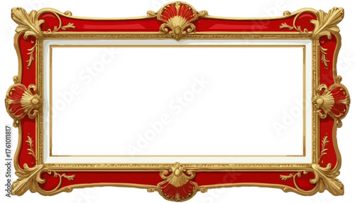 Ornate red and gold picture frame with blank space for artwork  