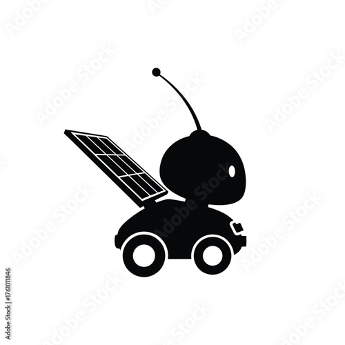 Black silhouette of a wheeled robot with solar panel and antenna