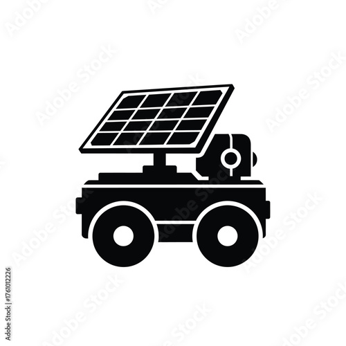 Black silhouette of a wheeled solar powered robot energy