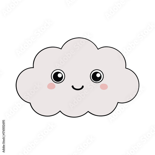 Cute Cartoon Cloud Character with Smiling Face and Rosy Cheeks Vector illustration