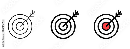 Target icon collection designed in stroke, fill, and color variations, isolated on a white background. Ideal for business apps, web interfaces, goal-setting visuals, and achievement concepts.
