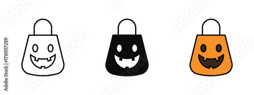 Trick or treat bag icon collection designed in stroke, fill, and color variations, isolated on a white background. Ideal for mobile apps, web interfaces, Halloween designs, and spooky concepts.