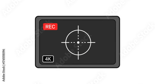 4k recording interface screen displaying crosshair for focusing suitable for illustrating video production broadcast media film and rec technology.