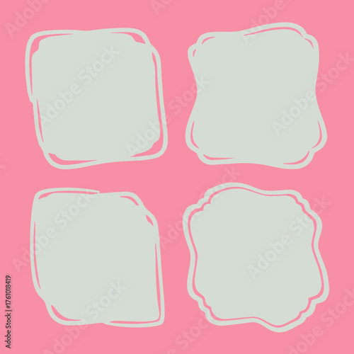 Set of four charming hand-drawn decorative frames, ideal for creative graphic design, digital scrapbooking, and personalized message projects, adding an organic flair