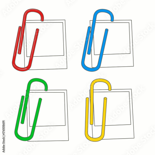Colorful Paper Clips and Polaroids A Set of Four Graphic Elements for Design and Illustration