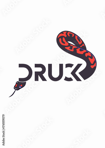 Stylized Serpent Graphic with 'Druck' Text - Reptilian Art Symbol
