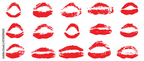 Vector art of collection of red lipstick kiss marks