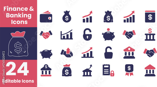 Collection of finance and banking icons in silhouette style isolated on transparent background