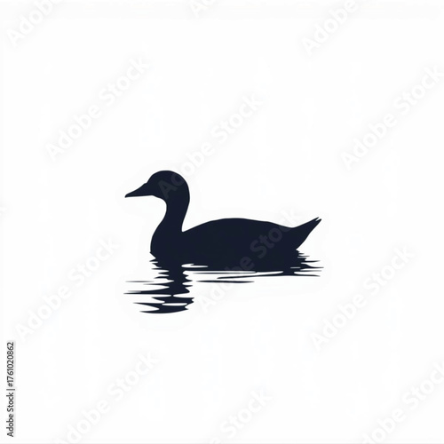Minimal Duck Silhouette Floating on Water Black and White Water Bird