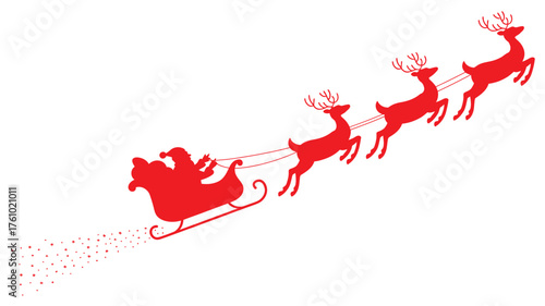 Santa claus and reindeer flying in sleigh through the night sky