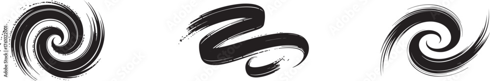 Fototapeta premium Energetic black acrylic spiral stroke set abstract motion brush swirls vector