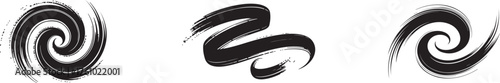 Energetic black acrylic spiral stroke set abstract motion brush swirls vector