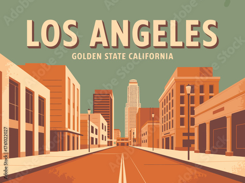 Los Angeles Cityscape Illustration Urban Scene with Buildings and Sky