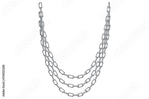 Multilayer Silver Chains Isolated On White Background, Antique Jewelry Vector Illustration.	