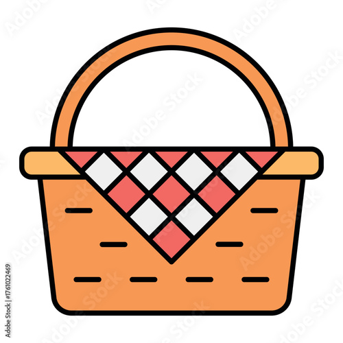Picnic Basket Icon – Flat Vector Illustration of Outdoor Picnic Concept