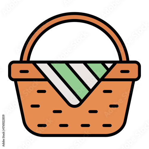 Picnic Basket Icon – Flat Vector Illustration of Outdoor Picnic Concept
