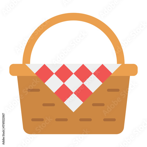 Picnic Basket Icon – Flat Vector Illustration of Outdoor Picnic Concept