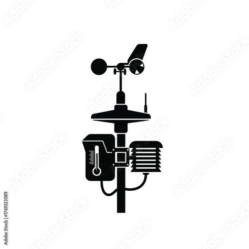 Black silhouette weather station anemometer thermometer