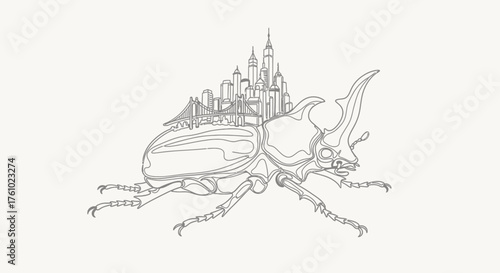 Surreal beetle cityscape vector illustration stunning scalable graphic art download