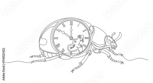 Whimsical vector illustration of a beetle with a clock on its back