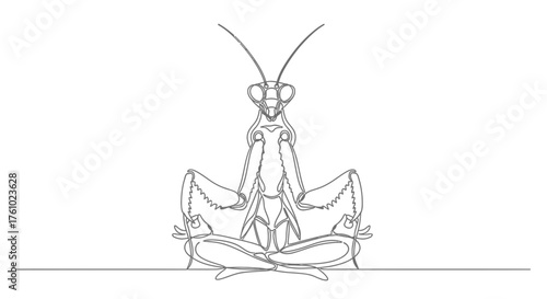 Scalable vector illustration of praying mantis in meditative pose line art