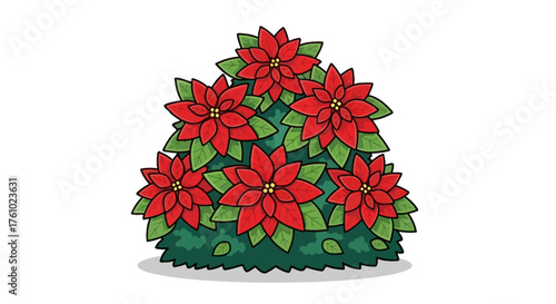 Festive Red Poinsettia Bush Illustration - Symbol of Christmas Cheer and Holiday Decorations