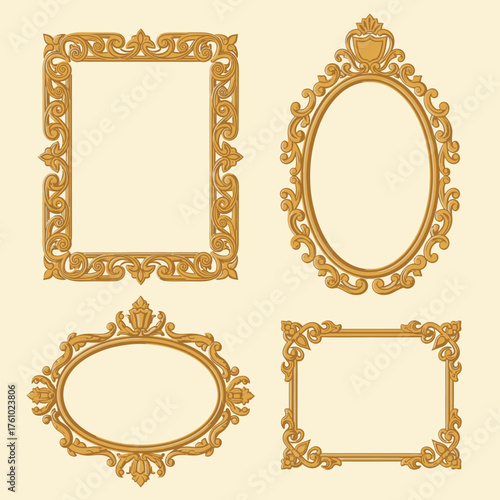 Elegant Collection of Vintage Frames in Ornate, Decorative Styles for Artistic Displays and Design