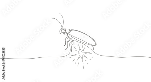 Detailed vector illustration of a cockroach emerging from the ground detailed line art