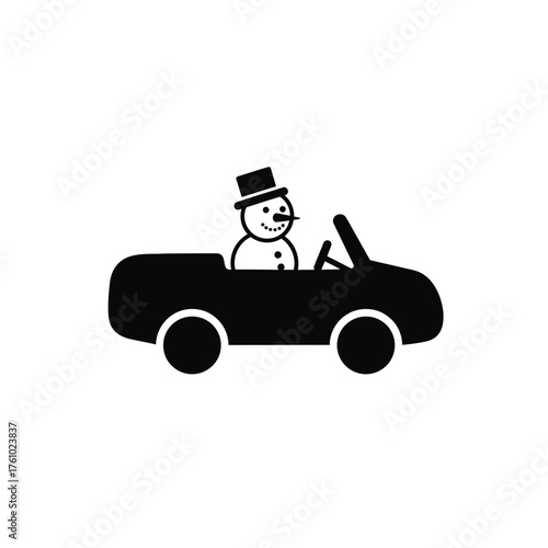 Black snowman driving a convertible car vector