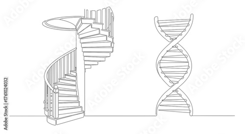 Vector illustration of dna strand and staircase abstract concepts for science and architecture