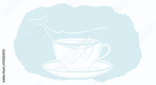 Elegant vector illustration of a steaming cup of tea on a saucer abstract minimalist design