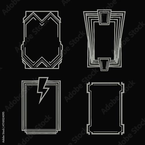 Vintage collection of four geometric Art Deco borders and decorative frames with elegant line art for classic design