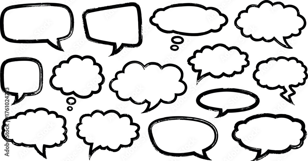 Obraz premium Collection of hand drawn speech bubbles and thought clouds for communication and ideas