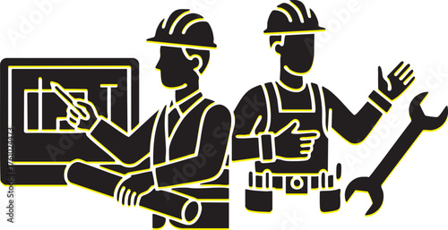 Construction Workers and Blueprint A Vector Graphic Icon Set