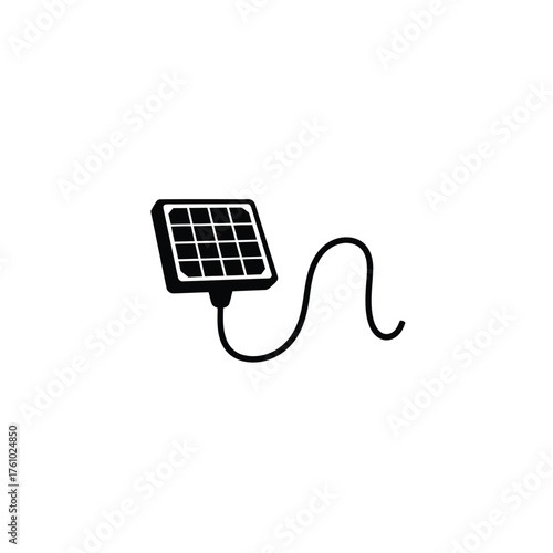 Black solar panel with curved wire on white background