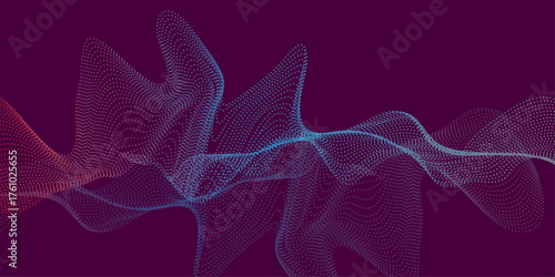 Sound wave equalizer digital vector illustration. Abstract purple background with pink and blue dots forming wavy patterns. digital, art, light, geometric, lines, wave, purple, line, shape, artistic