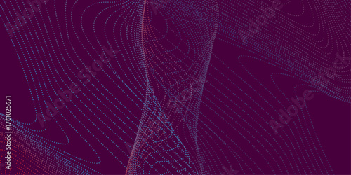 Sound wave equalizer digital vector illustration. Abstract purple background with pink and blue dots forming wavy patterns. digital, art, light, geometric, lines, wave, purple, line, shape, artistic