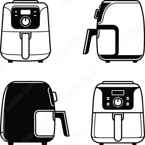 Air Fryer Appliance Icons Front and Side Views kitchen